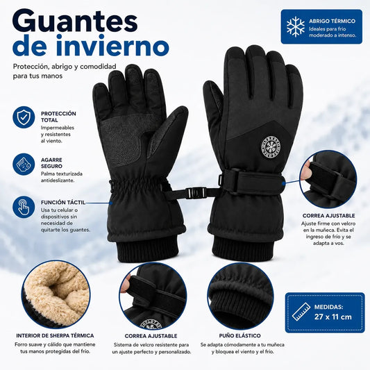 Guantes de Invierno Impermeables Térmicos con Pantalla Táctil - Negro Deportivo
