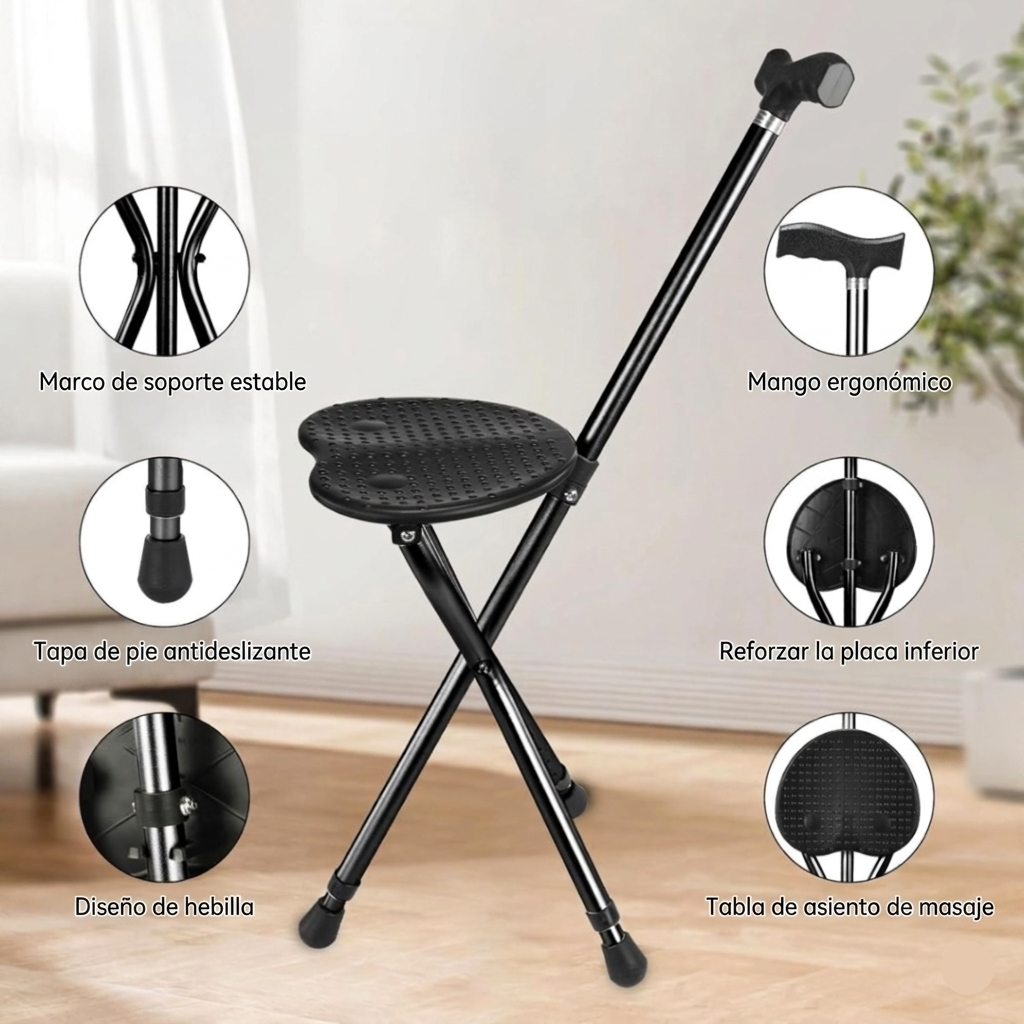 Bastón Trípode con Asiento Peguera Plegable - 90cm de Altura