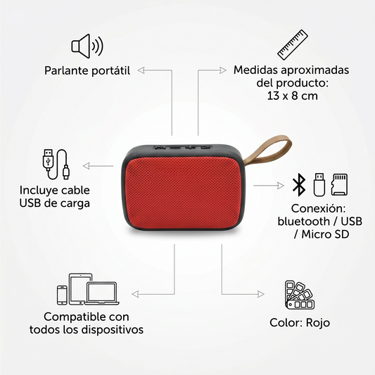 Parlante Portátil Bluetooth Ultracompacto 13x8cm - Tablepro MG2 Rojo