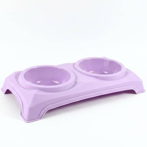 Comedero bebedero doble para mascotas. Lila