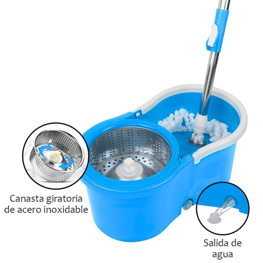 Mopa con Balde Giratorio 360° Centrifugador - Sistema de Limpieza con Repuesto
