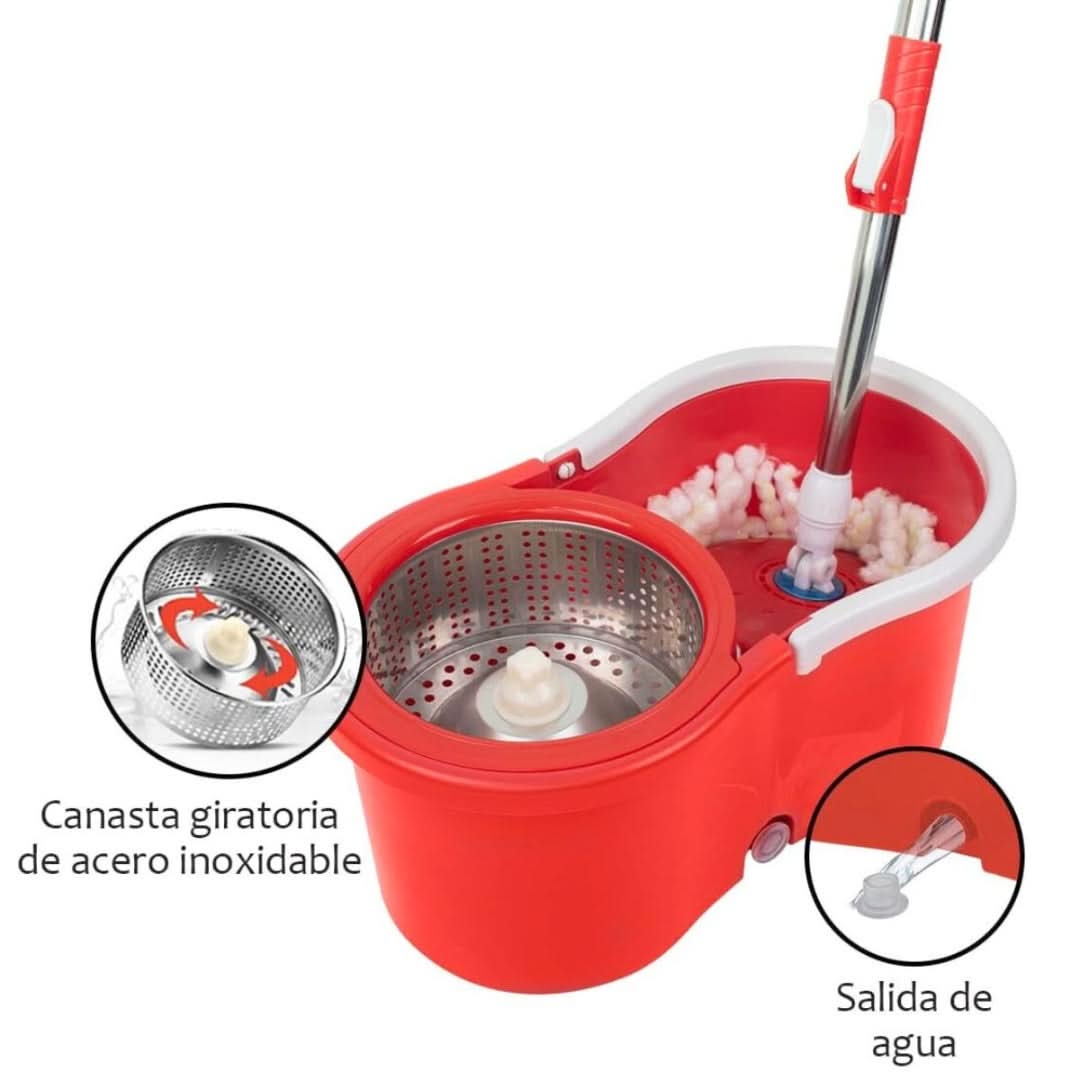 Mopa con Balde Giratorio 360° Centrifugador - Sistema de Limpieza con Repuesto