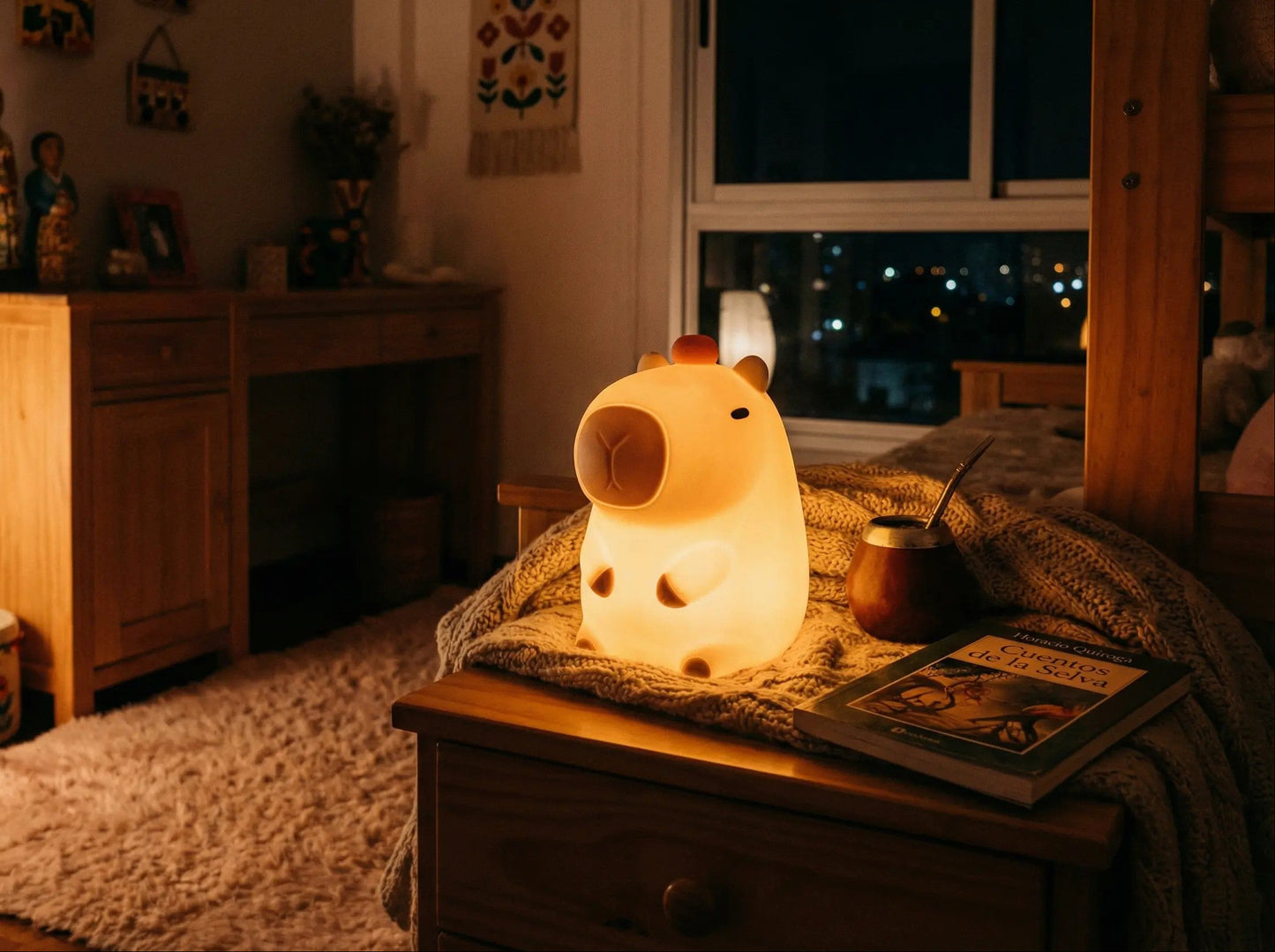 Lámpara Capibara LED Recargable 🐾 Luz Nocturna Suave Carpincho