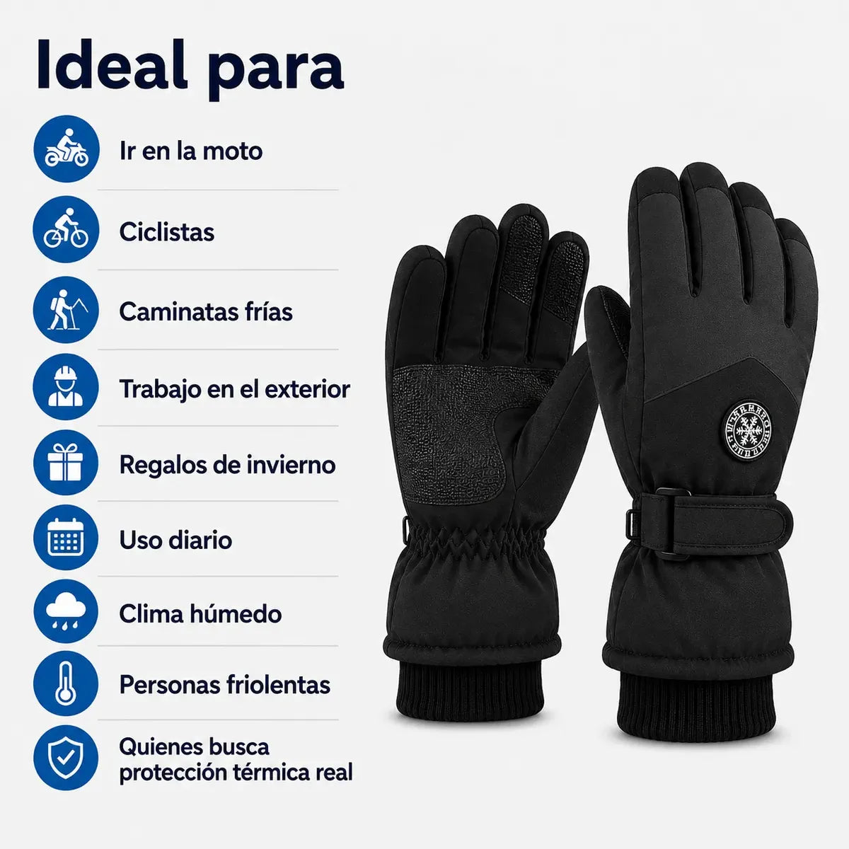 Guantes de Invierno Impermeables Térmicos con Pantalla Táctil - Negro Deportivo