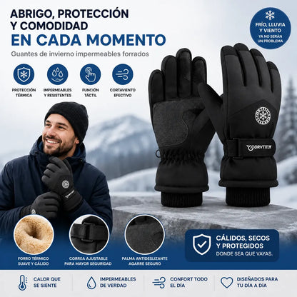 Guantes de Invierno Impermeables Térmicos con Pantalla Táctil - Negro Deportivo