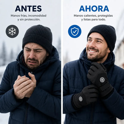 Guantes de Invierno Impermeables Térmicos con Pantalla Táctil - Negro Deportivo