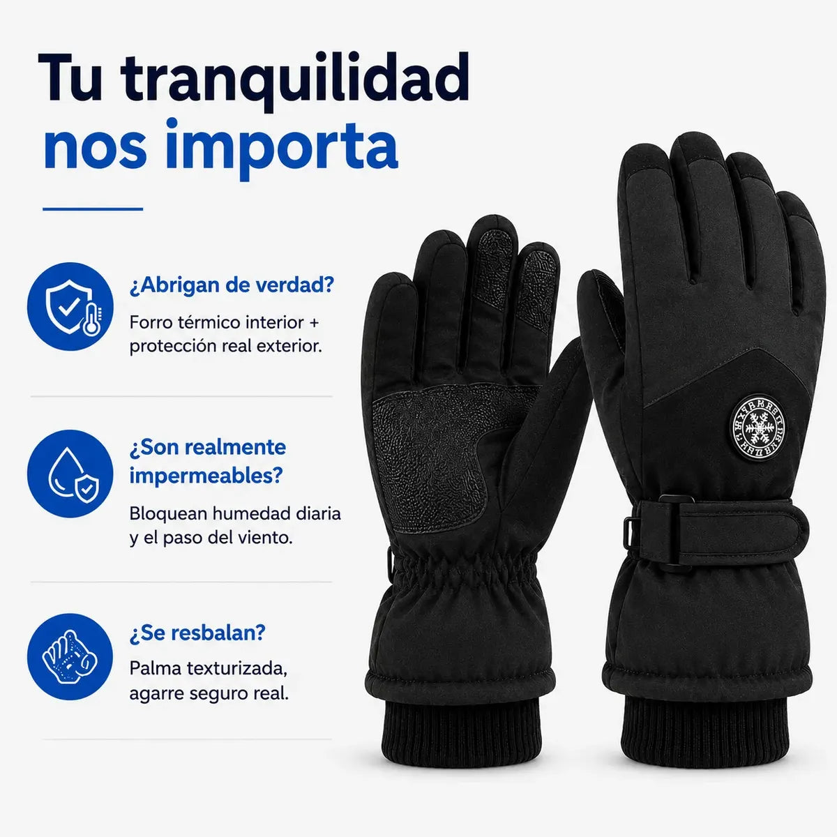 Guantes de Invierno Impermeables Térmicos con Pantalla Táctil - Negro Deportivo