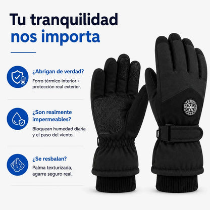 Guantes de Invierno Impermeables Térmicos con Pantalla Táctil - Negro Deportivo