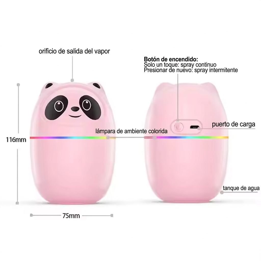 Humidificador Difusor Ultrasónico Kawaii 220ml - Lámpara LED y USB