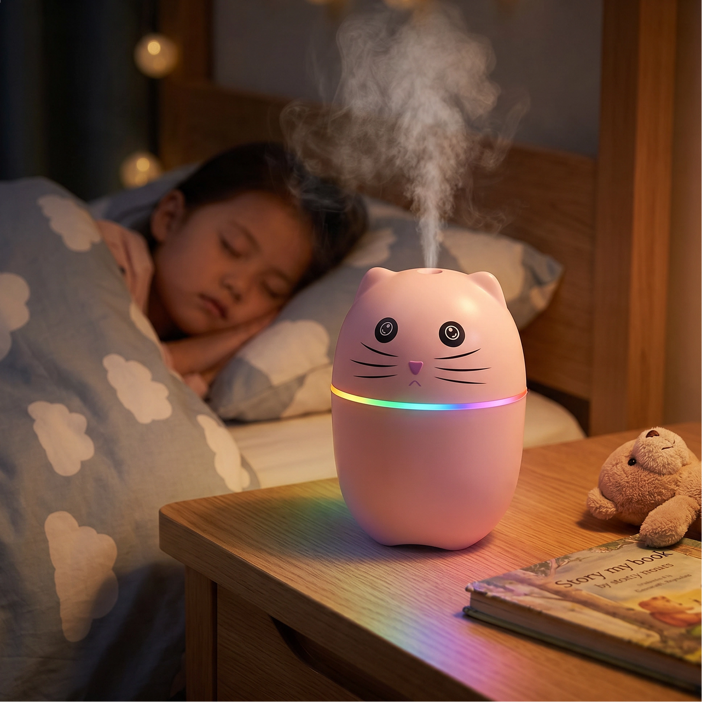 Humidificador Difusor Ultrasónico Kawaii 220ml - Lámpara LED y USB