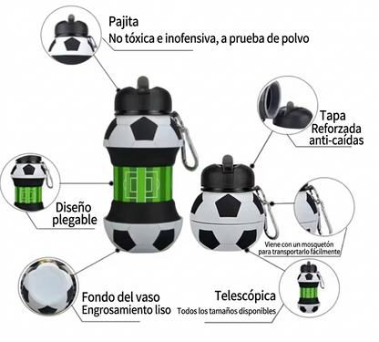 Botella de Silicona Plegable Deportiva - Diseño Pelota de Fútbol o Basket