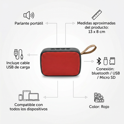 Parlante Portátil Bluetooth Ultracompacto 13x8cm - Tablepro MG2 Rojo