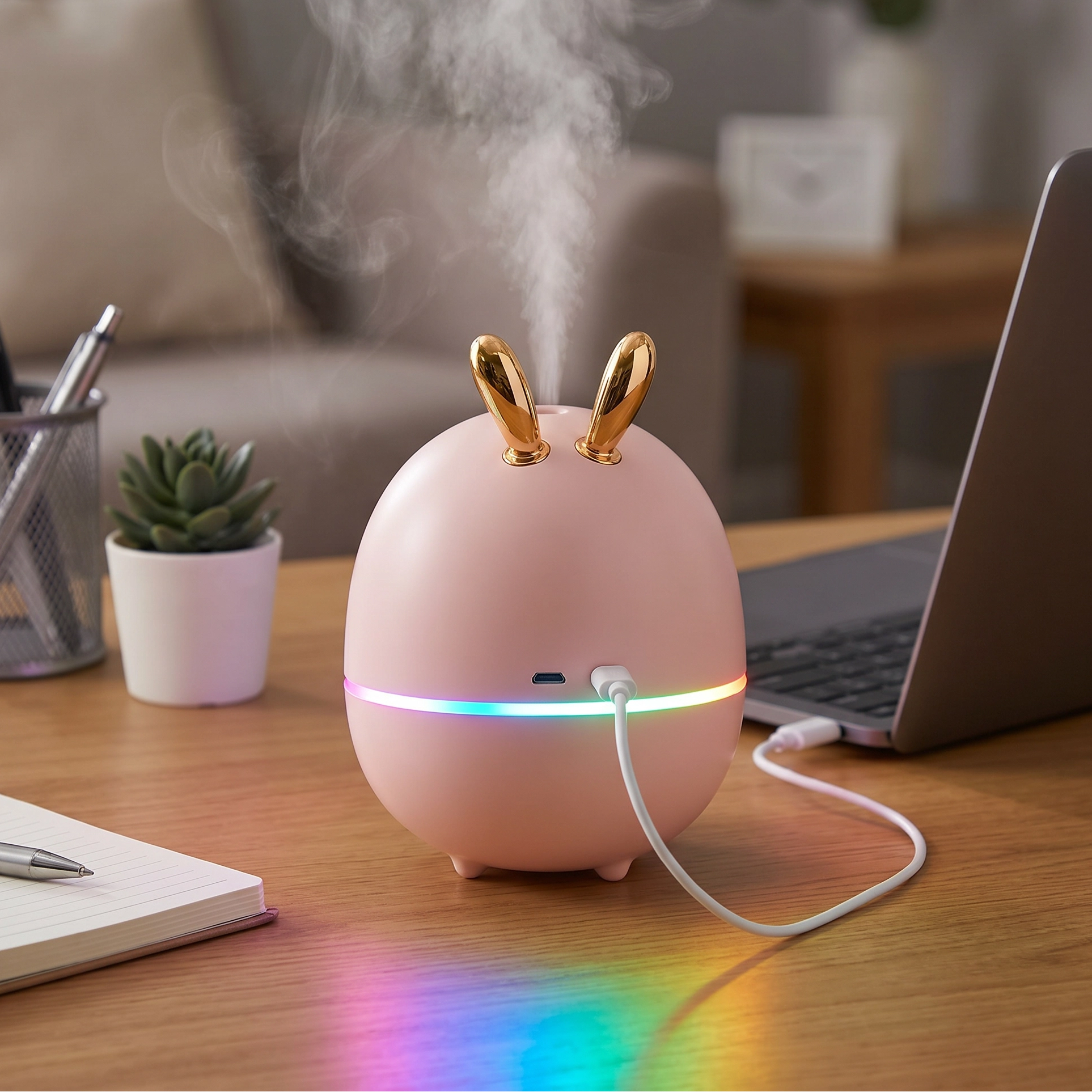 Humidificador Ultrasónico Conejo Difusor De Aroma Luz LED 260ml US