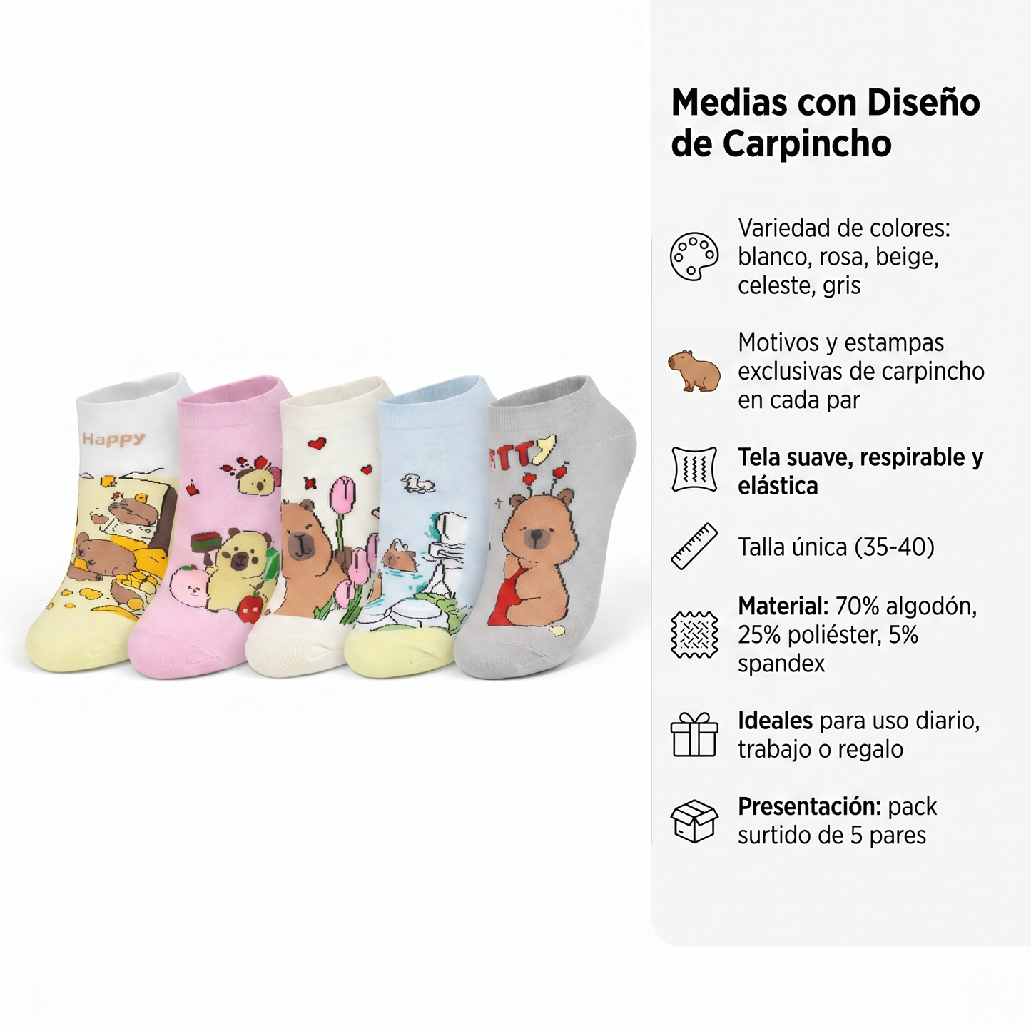 Medias con Diseño de Carpincho Talle 35-41 - Algodón Premium Divertidas
