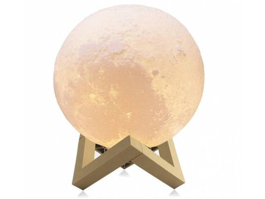 Lámpara de Luna 3D con Base de Madera - Veladora Táctil Recargable 12cm