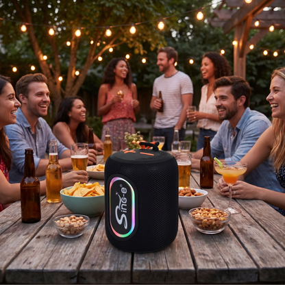 Parlante Bluetooth Portátil con Luces LED RGB y Radio FM - Sing-e Negro
