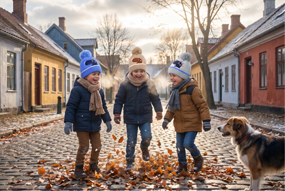 Gorro de Invierno Infantil Dino con Pompón y Forro Polar Interno