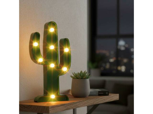 Lámpara Veladora LED Cactus Decorativa - Luz de Noche Marquee 26cm