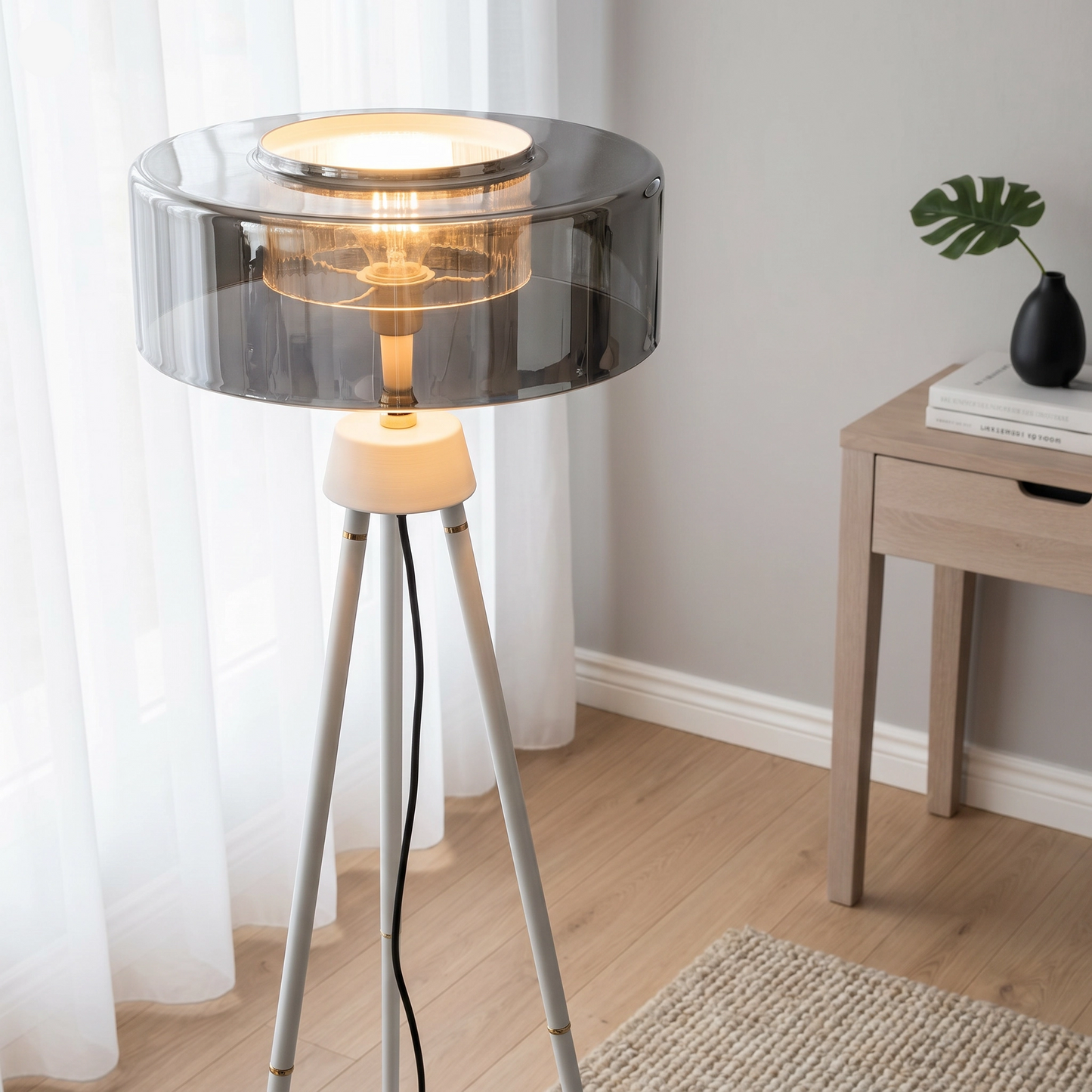 Lámpara de Pie Trípode LED 135cm con Pantalla de Cristal y 3 Modos de Luz
