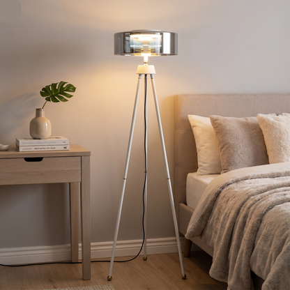 Lámpara de Pie Trípode LED 135cm con Pantalla de Cristal y 3 Modos de Luz