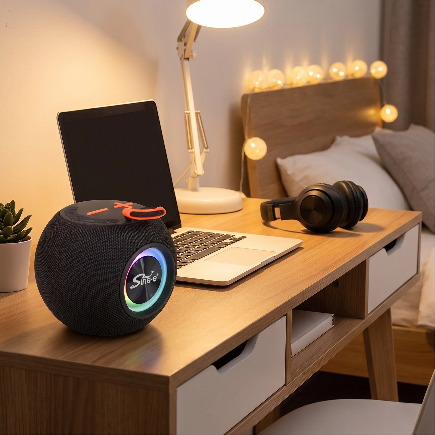 Parlante Bluetooth Esférico con Luces LED RGB y Radio FM - Sing-e ZQS P5