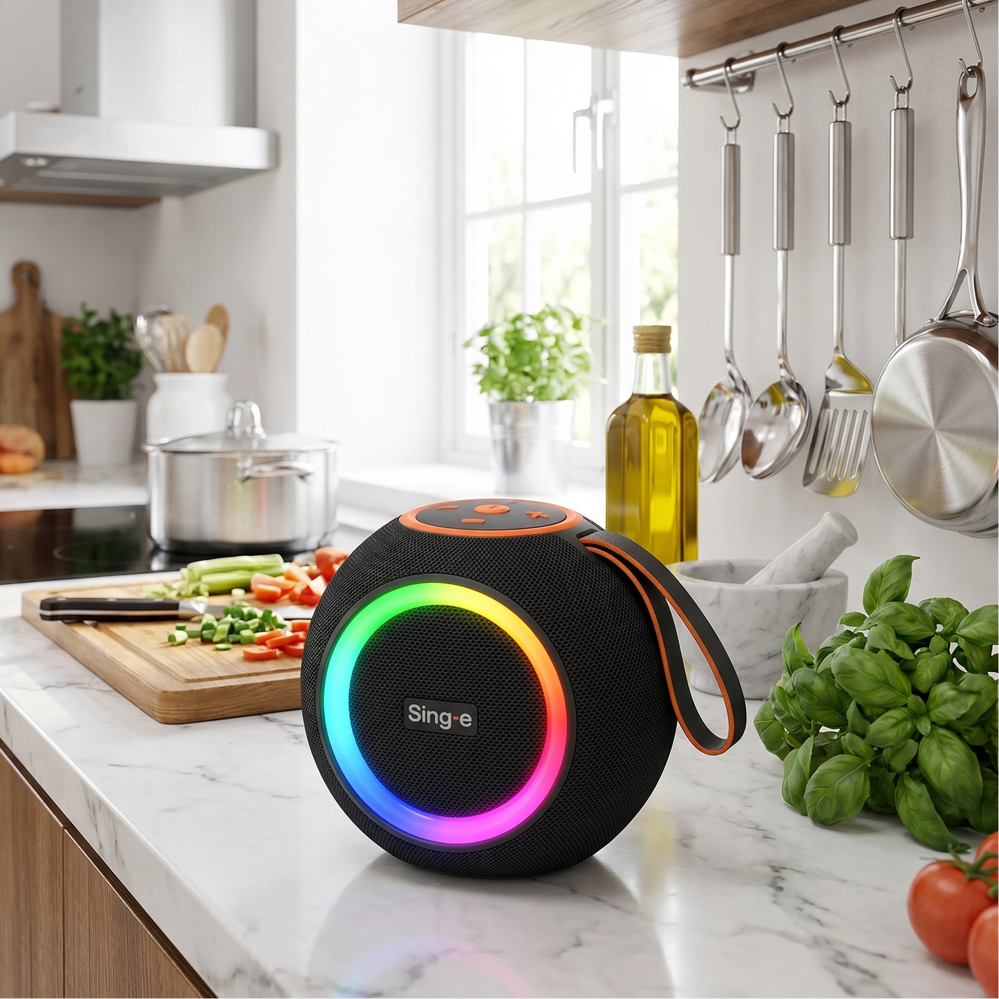 Parlante Bluetooth Esférico con Luces LED RGB y Radio FM - Sing-e ZQS P5