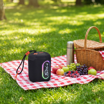 Parlante Bluetooth Portátil con Luces LED RGB y Radio FM - Sing-e Negro