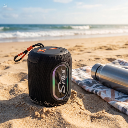 Parlante Bluetooth Portátil con Luces LED RGB y Radio FM - Sing-e Negro