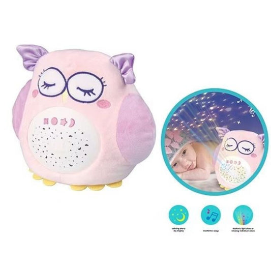 Búho de Peluche Veladora Proyector de Estrellas y Música 27x20cm