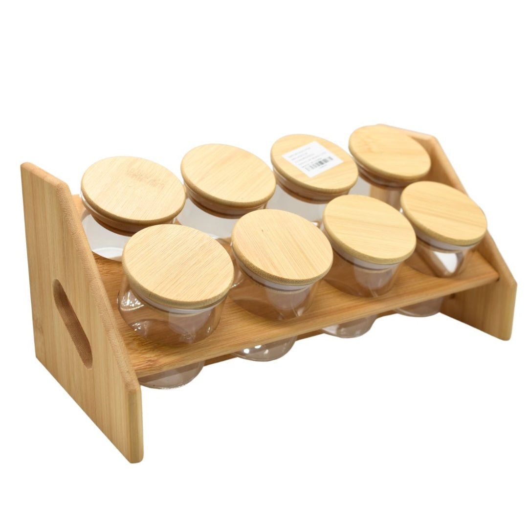Set de Recipientes de Vidrio Herméticos con Soporte de Madera Premium