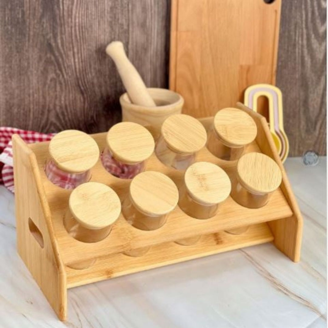 Set de Recipientes de Vidrio Herméticos con Soporte de Madera Premium