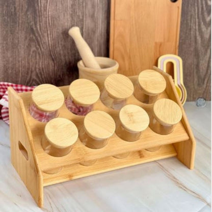 Set de Recipientes de Vidrio Herméticos con Soporte de Madera Premium