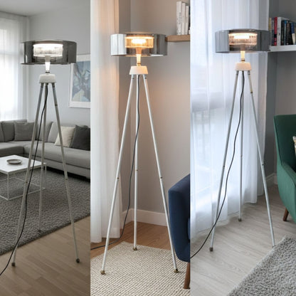 Lámpara de Pie Trípode LED 135cm con Pantalla de Cristal y 3 Modos de Luz