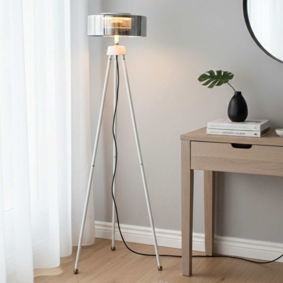 Lámpara de Pie Trípode LED 135cm con Pantalla de Cristal y 3 Modos de Luz