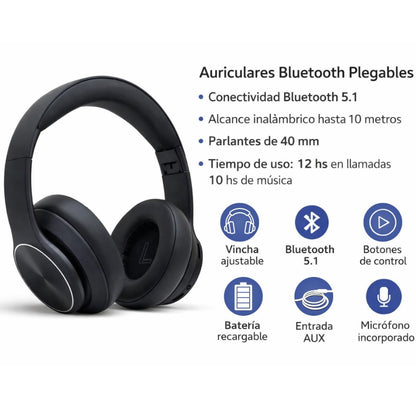 Auriculares Bluetooth Inalámbricos Plegables - Ultra Light Negro - Modelo P47