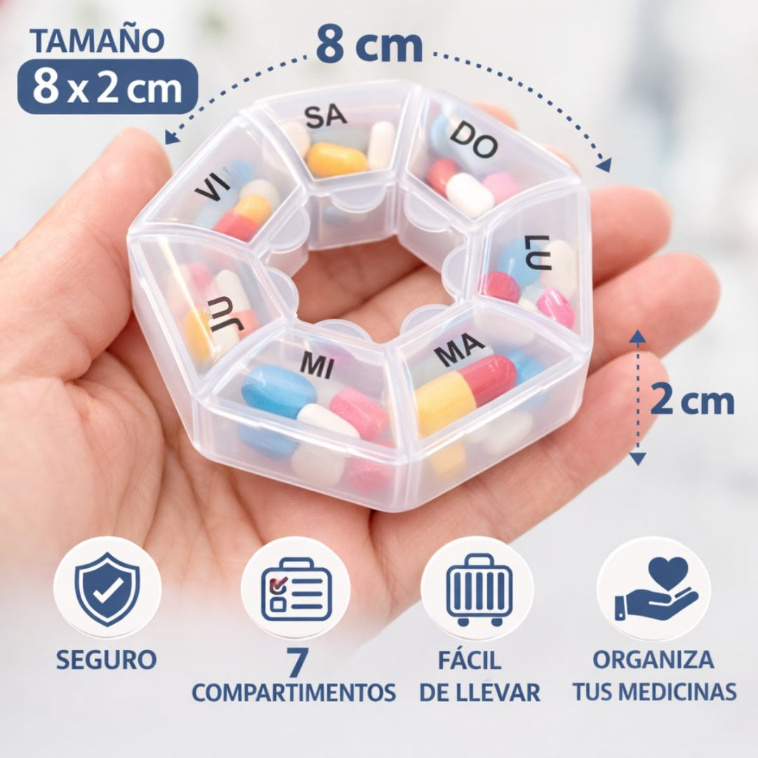 Pastillero Semanal Circular Compacto - Organizador de 7 Días
