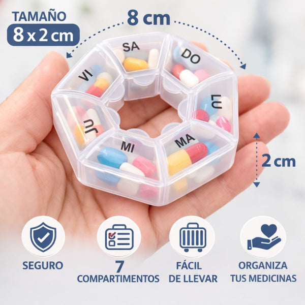 Pastillero Semanal Circular Compacto - Organizador de 7 Días
