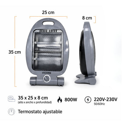 Estufa halógena Vigore 35 x 25 x 8 cm 800W.