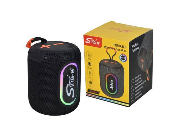 Parlante Bluetooth Portátil con Luces LED RGB y Radio FM - Sing-e Negro