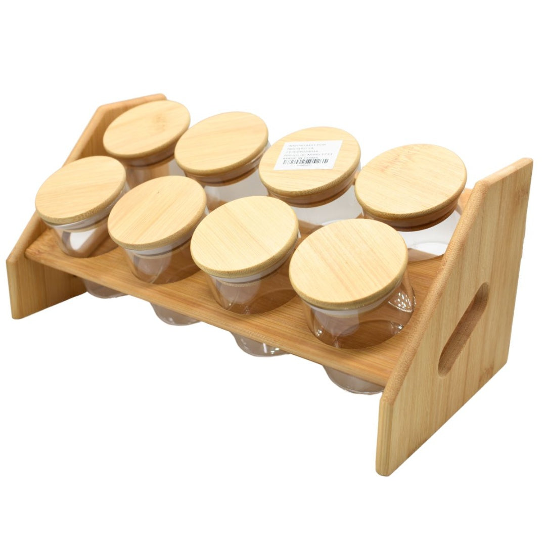 Set de Recipientes de Vidrio Herméticos con Soporte de Madera Premium