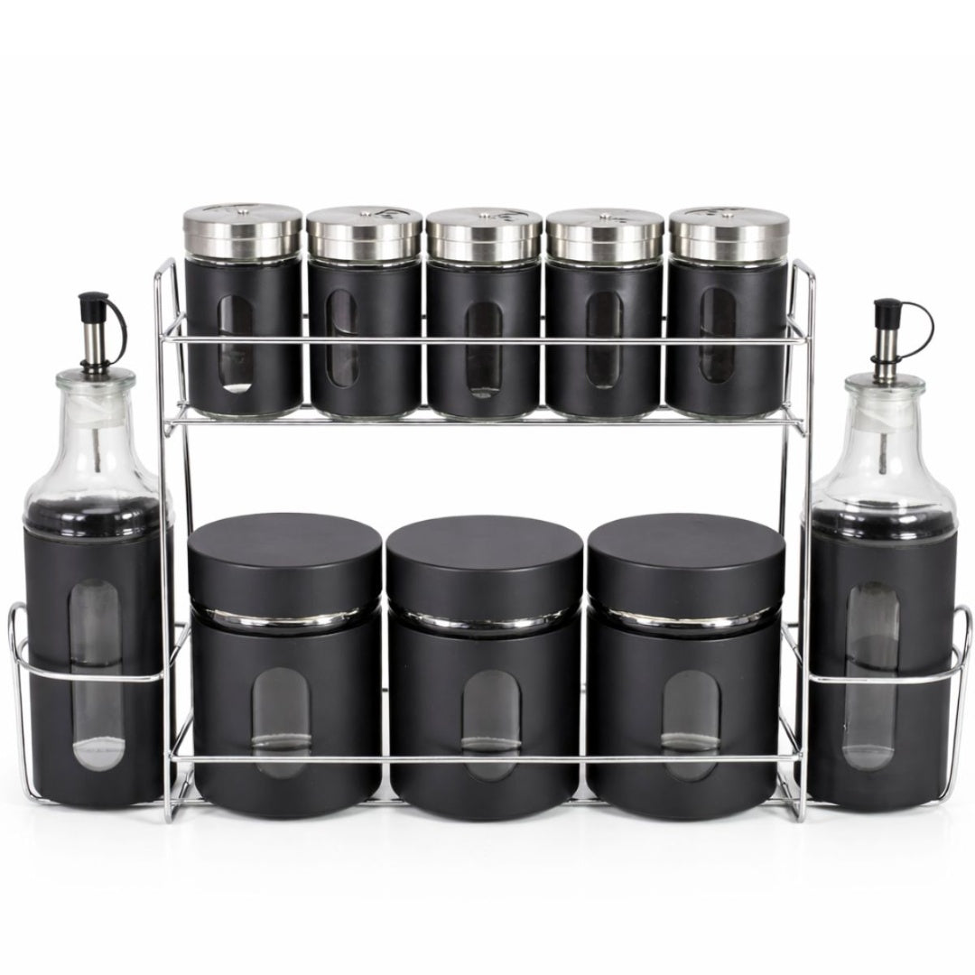 Set de Especieros Condimenteros con Soporte Organizador - Juego de 10 Piezas