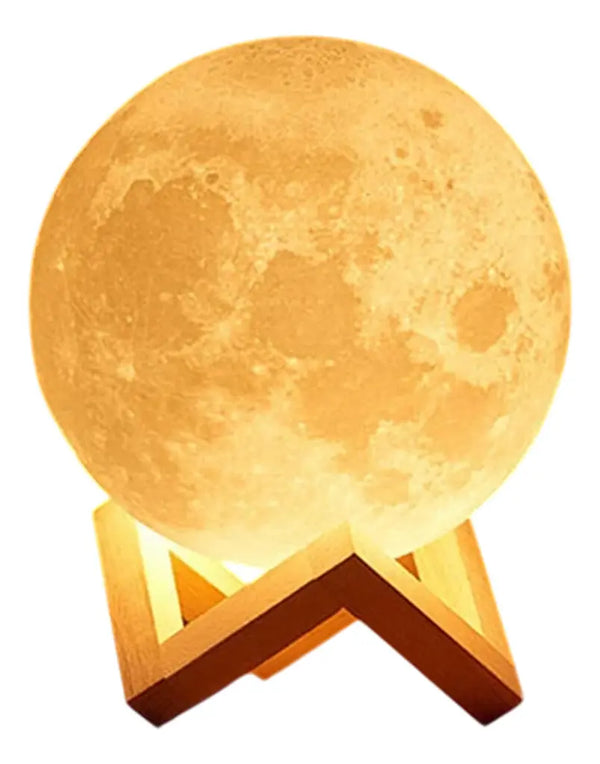 Lámpara de Luna 3D con Base de Madera - Veladora Táctil Recargable 12cm
